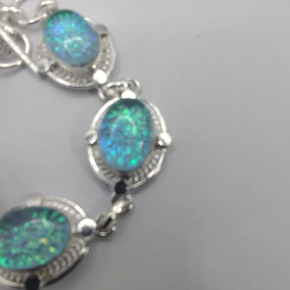 Sold elsewhere plaTriplet Opals Gemstones .925 Sterling Silver Bracelet Sz 7-8" - Picture 3 of 8